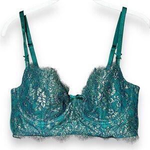 Victoria’s Secret Dream Angels Push-up Without Padding Bra 36D green lace sheer